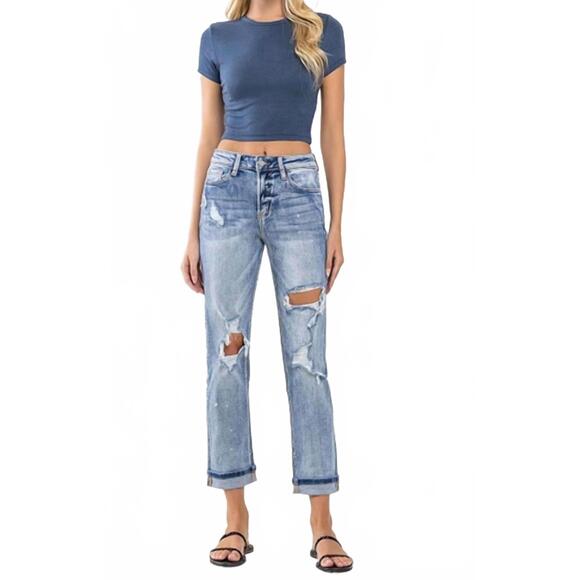 VERVET BY FLYING MONKEY Denim - NEW VERVET BY FLYING MONKEY high rise cuffed distressed paint boyfriend jeans in